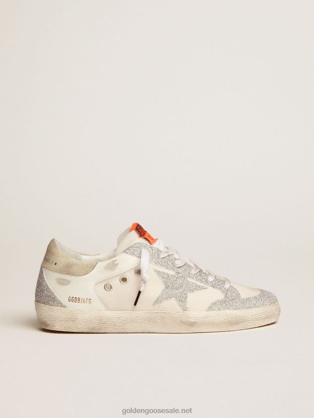 Super-Star LTD in white leather and mesh with star and inserts in silver Swarovski micro-crystals FN20N228 Women Golden Goose