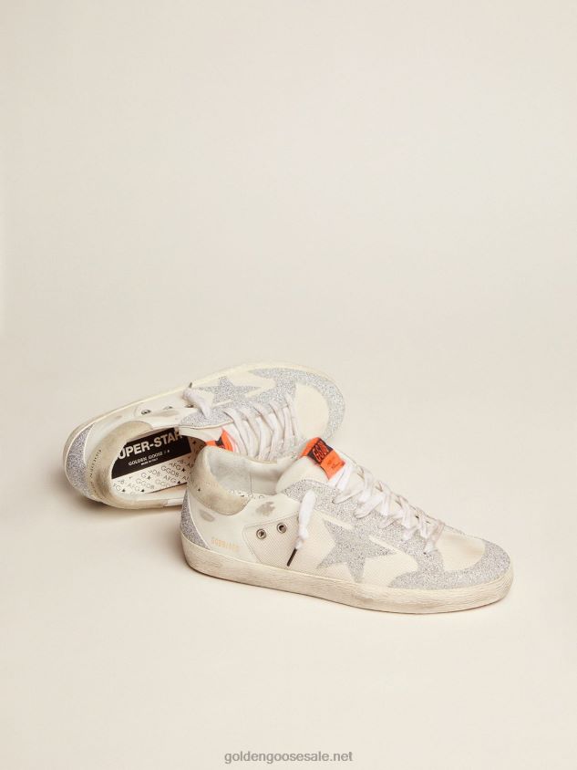 Super-Star LTD in white leather and mesh with star and inserts in silver Swarovski micro-crystals FN20N228 Women Golden Goose