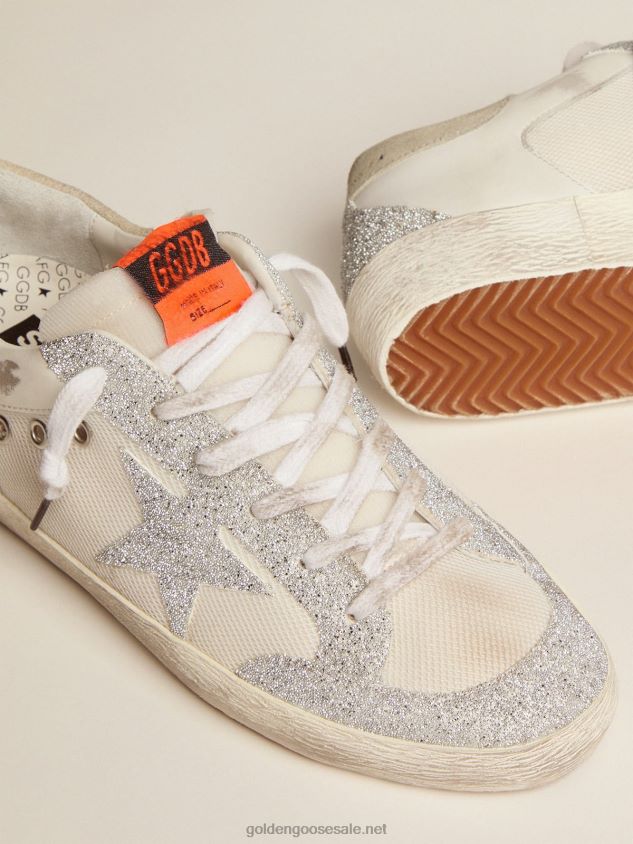 Super-Star LTD in white leather and mesh with star and inserts in silver Swarovski micro-crystals FN20N228 Women Golden Goose