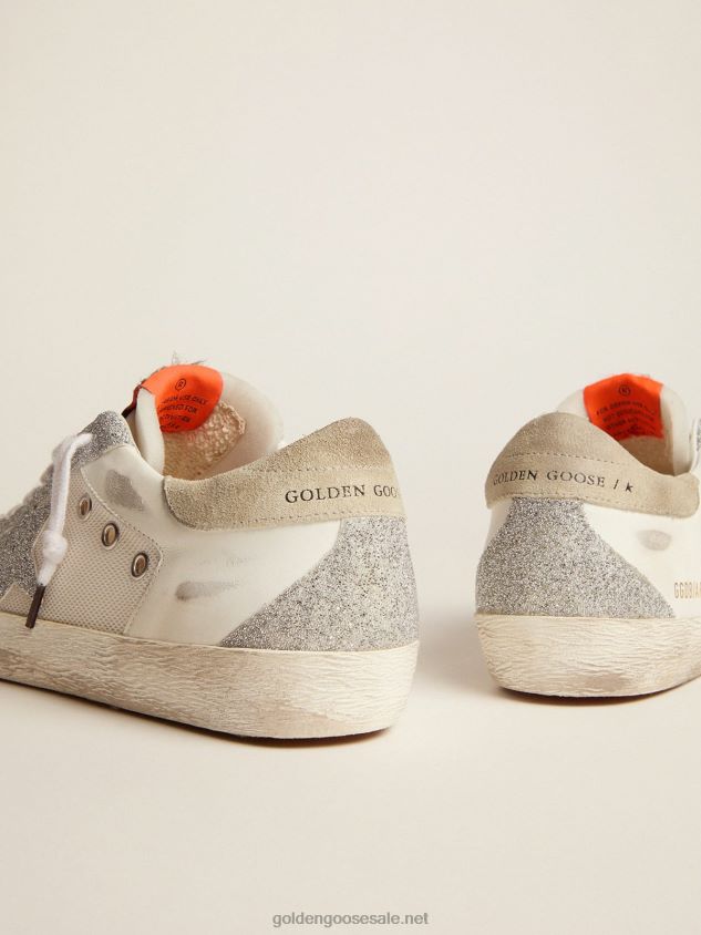 Super-Star LTD in white leather and mesh with star and inserts in silver Swarovski micro-crystals FN20N228 Women Golden Goose