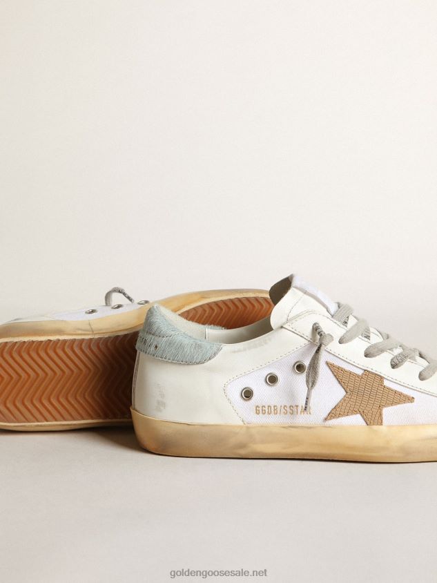 Super-Star LTD sneakers in white leather and canvas with light brown nubuck star FN20N284 Women Golden Goose
