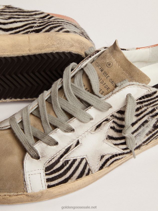 Super-Star LTD sneakers in zebra-print pony skin with white leather star FN20N123 Women Golden Goose
