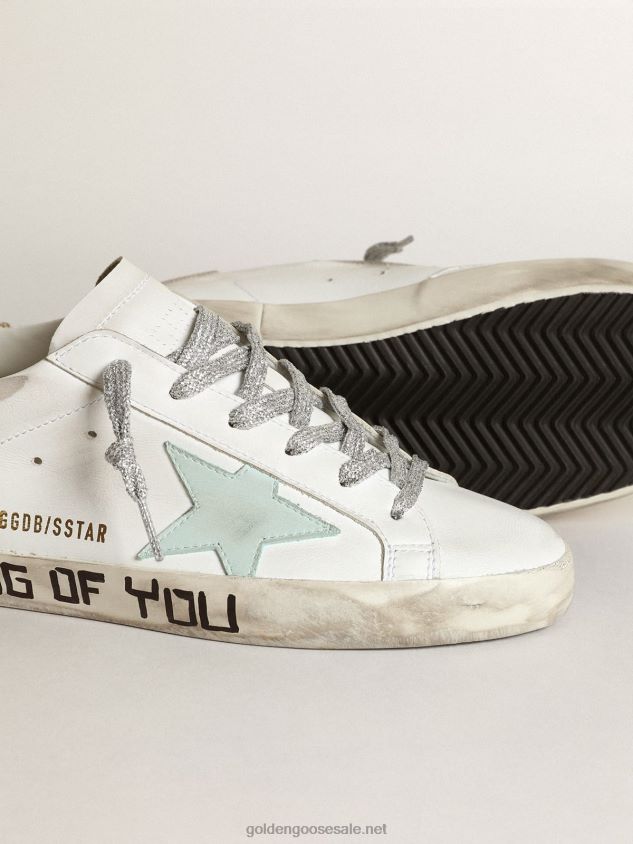 Super-Star LTD with an aquamarine star and platinum heel tab FN20N263 Women Golden Goose