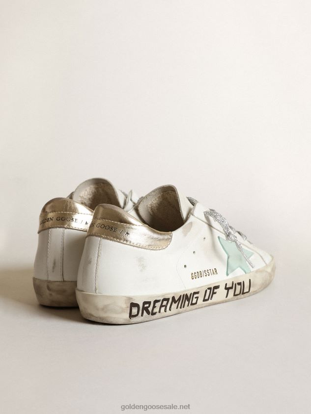 Super-Star LTD with an aquamarine star and platinum heel tab FN20N263 Women Golden Goose
