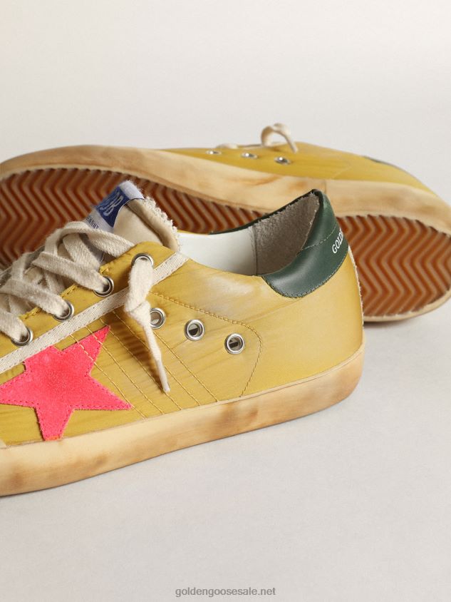 Super-Star Penstar sneakers in mustard-colored nylon with fluorescent lobster-colored suede star FN20N31 Women Golden Goose