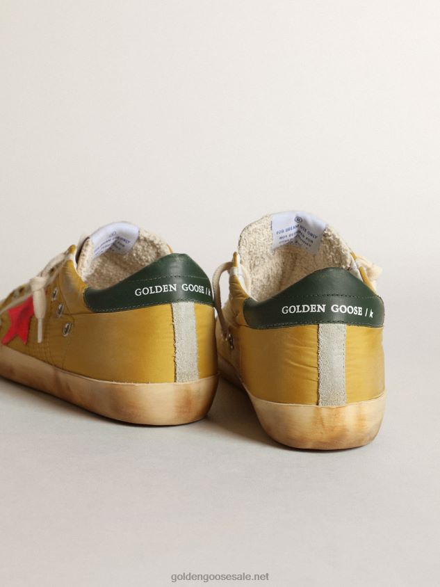 Super-Star Penstar sneakers in mustard-colored nylon with fluorescent lobster-colored suede star FN20N31 Women Golden Goose