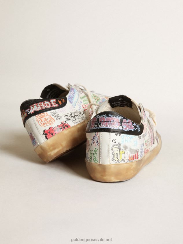 Super-Star Penstar sneakers in white leather with all-over multicolored lettering FN20N41 Women Golden Goose