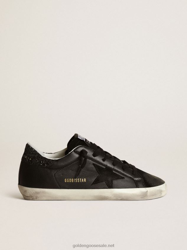 Super-Star in black nappa with black star and glitter heel tab FN20N285 Women Golden Goose
