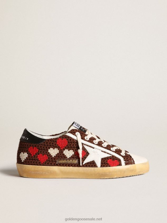 Super-Star in brown crochet with embroidered hearts and white star FN20N167 Women Golden Goose