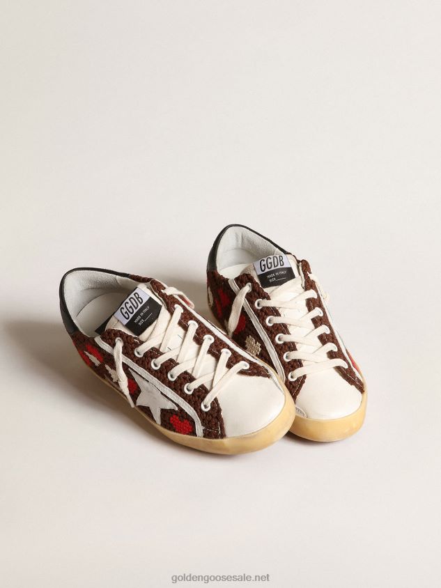 Super-Star in brown crochet with embroidered hearts and white star FN20N167 Women Golden Goose