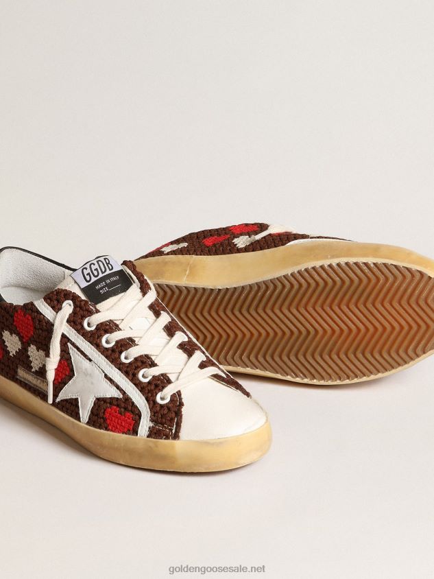Super-Star in brown crochet with embroidered hearts and white star FN20N167 Women Golden Goose