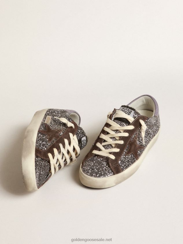 Super-Star in glitter with a brown star and lilac heel tab FN20N240 Women Golden Goose