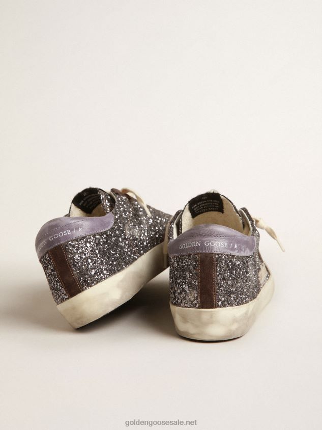 Super-Star in glitter with a brown star and lilac heel tab FN20N240 Women Golden Goose