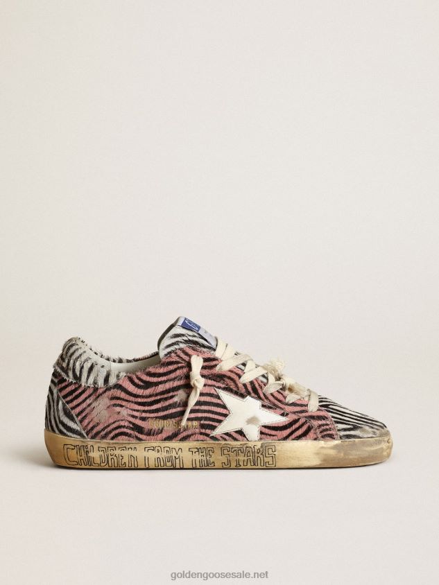 Super-Star in pink & white zebra-print pony skin with white star FN20N198 Women Golden Goose