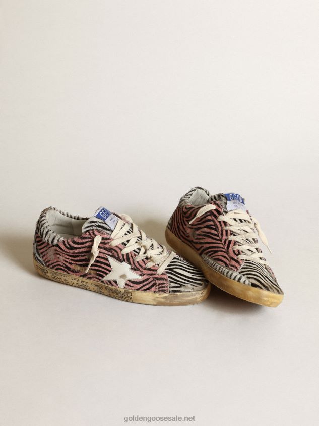 Super-Star in pink & white zebra-print pony skin with white star FN20N198 Women Golden Goose