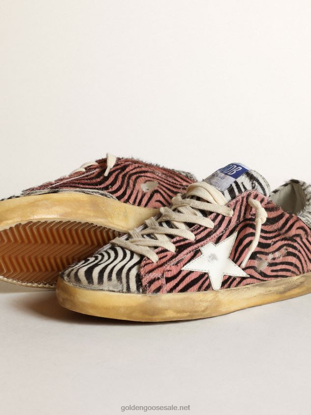Super-Star in pink & white zebra-print pony skin with white star FN20N198 Women Golden Goose