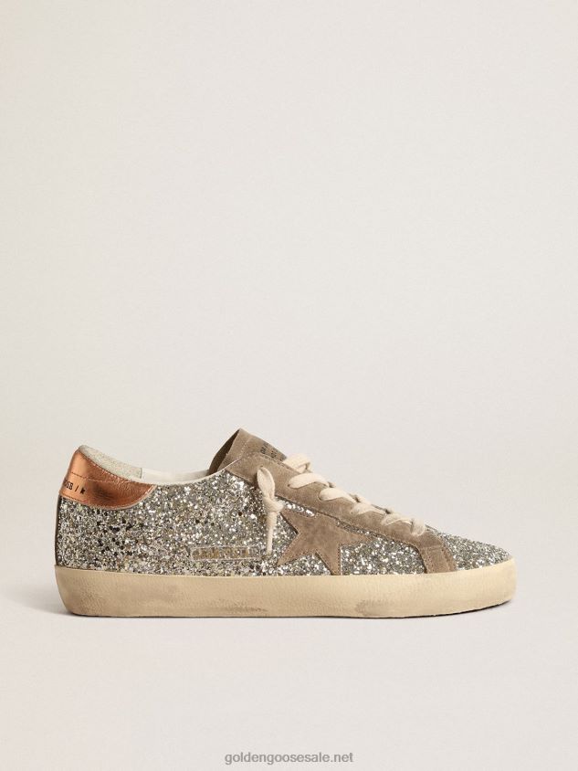 Super-Star in platinum glitter with dove-gray suede star FN20N196 Women Golden Goose