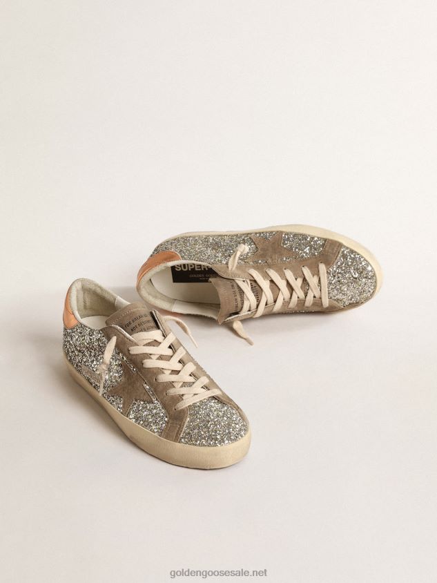 Super-Star in platinum glitter with dove-gray suede star FN20N196 Women Golden Goose