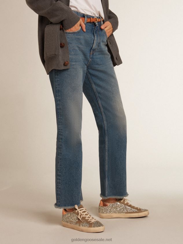 Super-Star in platinum glitter with dove-gray suede star FN20N196 Women Golden Goose