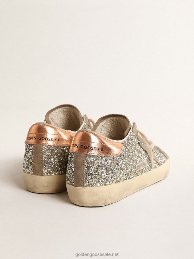 Super-Star in platinum glitter with dove-gray suede star FN20N196 Women Golden Goose