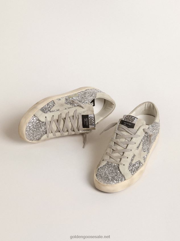 Super-Star in silver glitter with ice-gray suede star FN20N217 Women Golden Goose