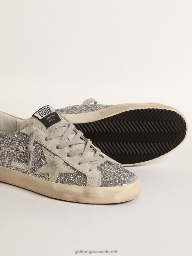 Super-Star in silver glitter with ice-gray suede star FN20N217 Women Golden Goose