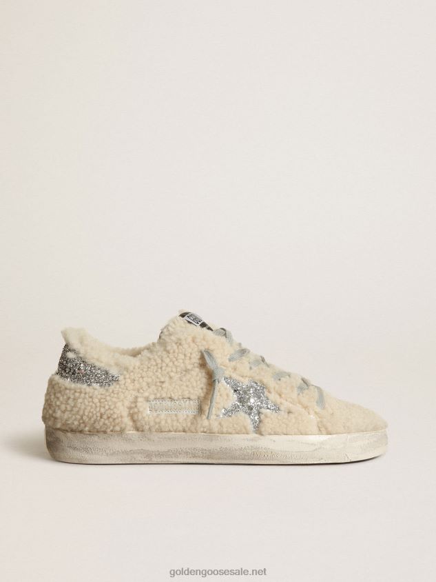 Super-Star sneakers in beige shearling with silver glitter star and heel tab FN20N246 Women Golden Goose