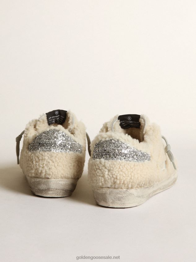 Super-Star sneakers in beige shearling with silver glitter star and heel tab FN20N246 Women Golden Goose