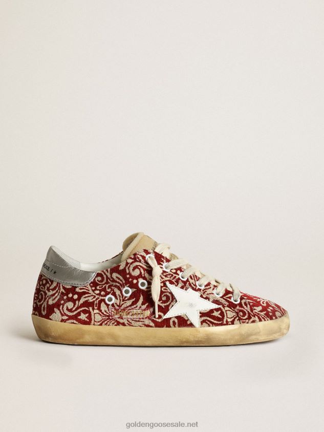 Super-Star sneakers in dark red and ivory jacquard fabric with white leather star FN20N270 Women Golden Goose