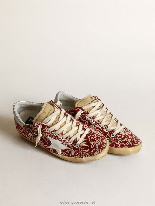 Super-Star sneakers in dark red and ivory jacquard fabric with white leather star FN20N270 Women Golden Goose
