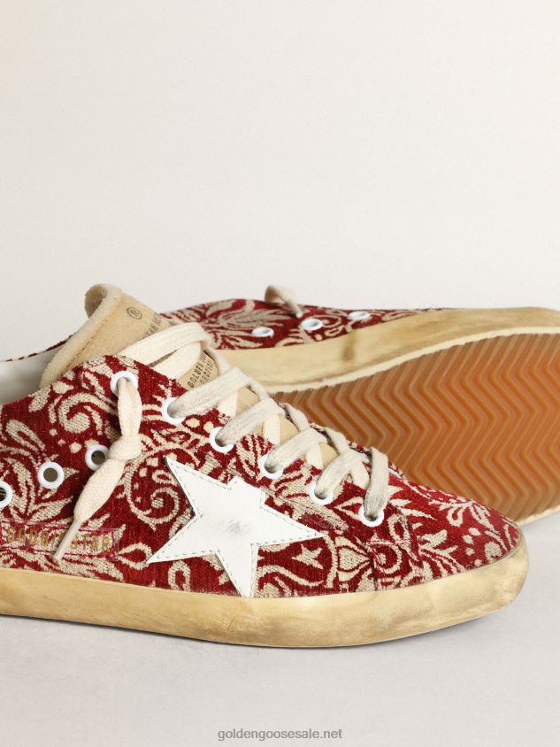 Super-Star sneakers in dark red and ivory jacquard fabric with white leather star FN20N270 Women Golden Goose