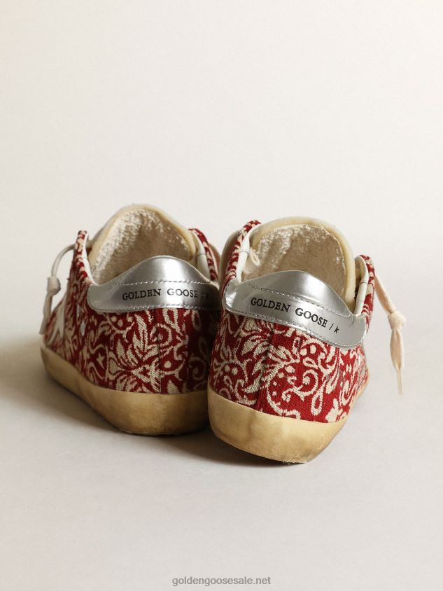 Super-Star sneakers in dark red and ivory jacquard fabric with white leather star FN20N270 Women Golden Goose