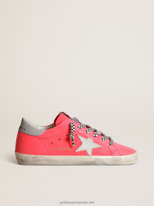 Super-Star sneakers in fluorescent lobster-colored suede with a white pony skin star FN20N54 Women Golden Goose