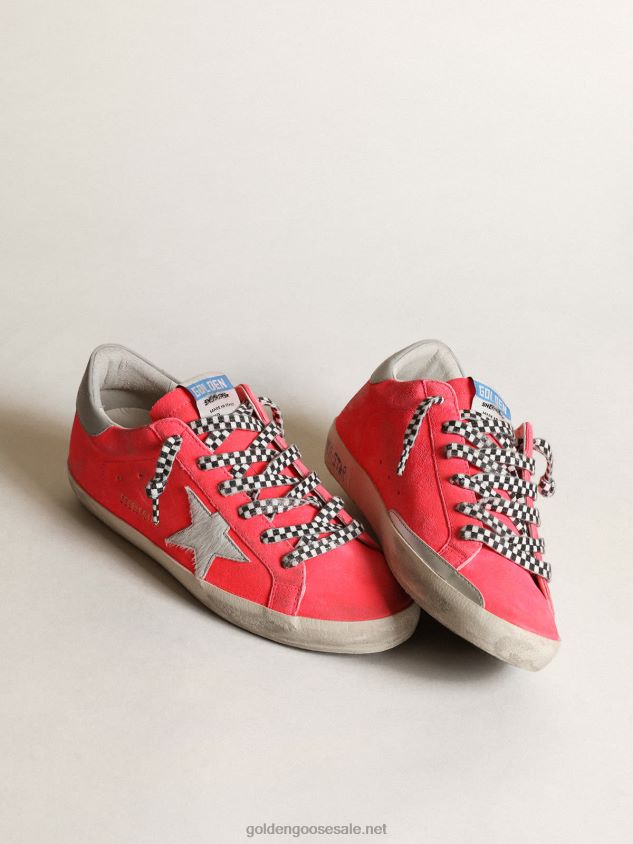 Super-Star sneakers in fluorescent lobster-colored suede with a white pony skin star FN20N54 Women Golden Goose
