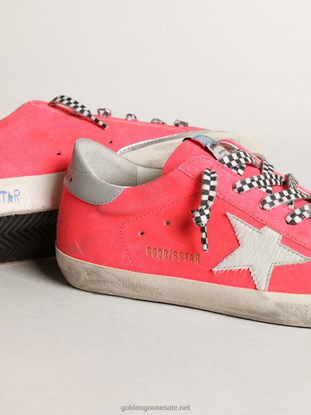 Super-Star sneakers in fluorescent lobster-colored suede with a white pony skin star FN20N54 Women Golden Goose