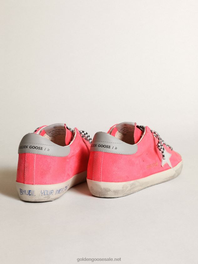 Super-Star sneakers in fluorescent lobster-colored suede with a white pony skin star FN20N54 Women Golden Goose