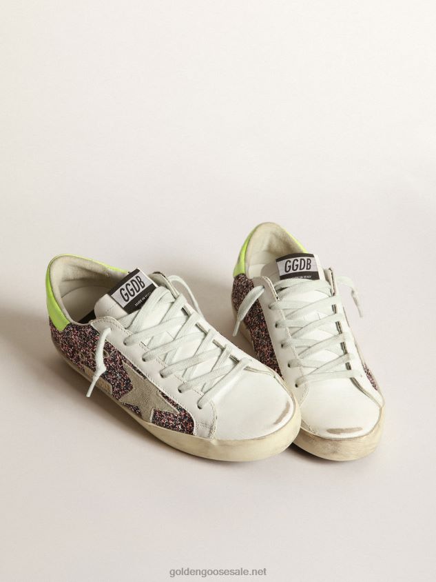 Super-Star sneakers in gray and pink glitter with ice-gray suede star FN20N265 Women Golden Goose