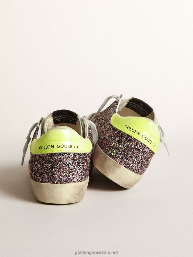 Super-Star sneakers in gray and pink glitter with ice-gray suede star FN20N265 Women Golden Goose