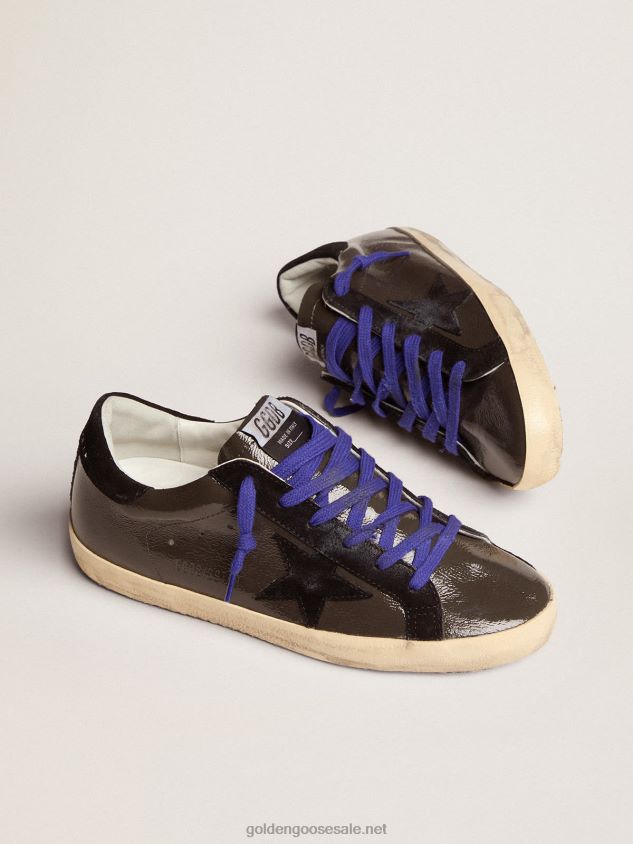 Super-Star sneakers in gray patent leather with black suede inserts FN20N94 Women Golden Goose
