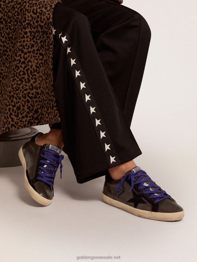 Super-Star sneakers in gray patent leather with black suede inserts FN20N94 Women Golden Goose