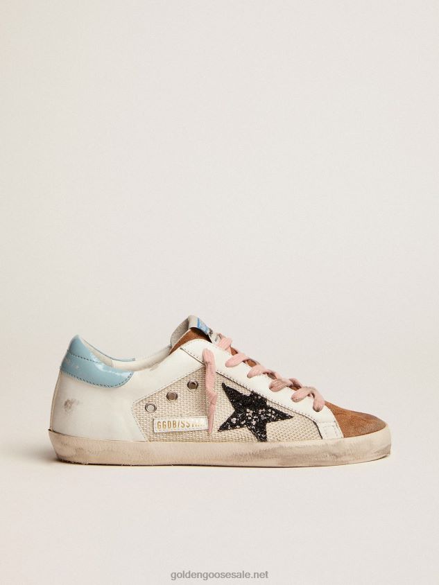 Super-Star sneakers in light gray mesh and white leather with black glitter star FN20N227 Women Golden Goose