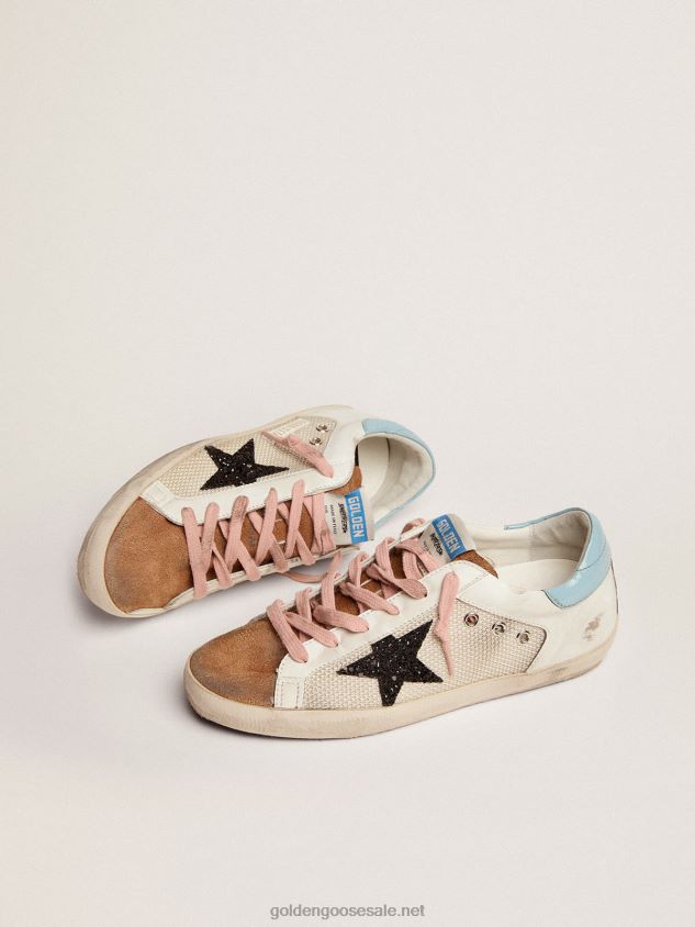 Super-Star sneakers in light gray mesh and white leather with black glitter star FN20N227 Women Golden Goose