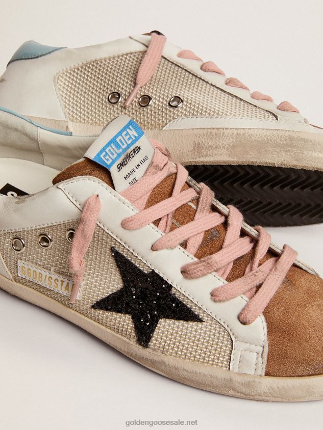 Super-Star sneakers in light gray mesh and white leather with black glitter star FN20N227 Women Golden Goose