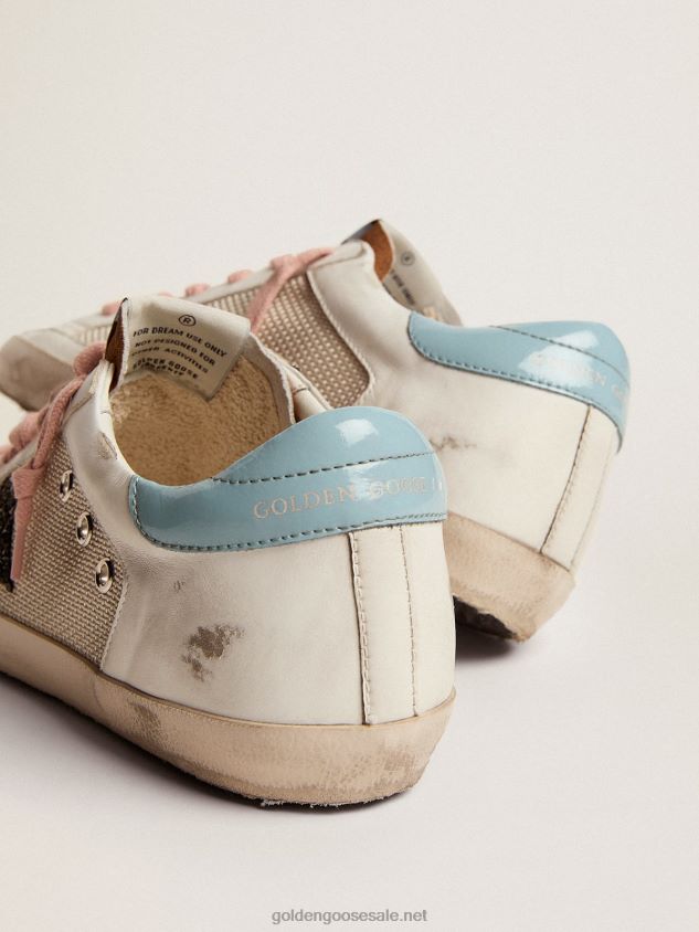 Super-Star sneakers in light gray mesh and white leather with black glitter star FN20N227 Women Golden Goose