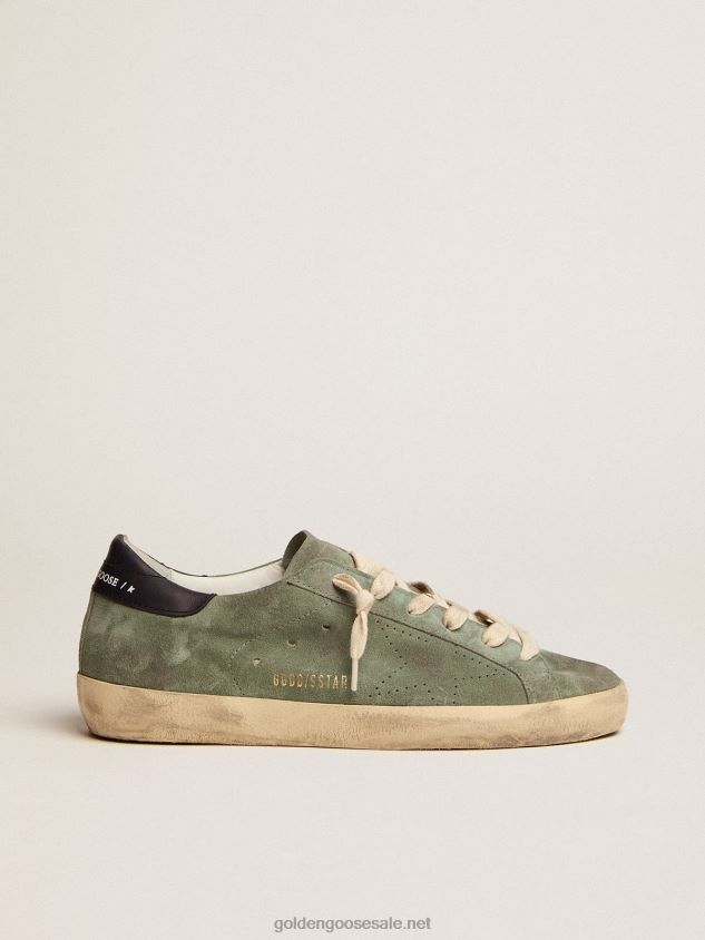 Super-Star sneakers in military-green suede with perforated star and dark blue leather heel tab FN20N49 Women Golden Goose
