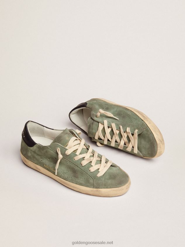 Super-Star sneakers in military-green suede with perforated star and dark blue leather heel tab FN20N49 Women Golden Goose