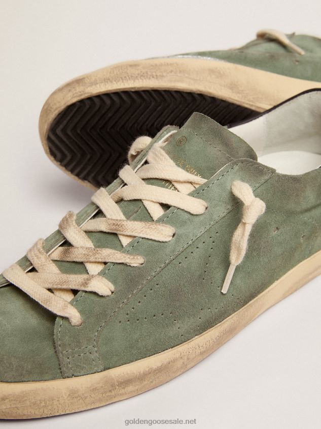 Super-Star sneakers in military-green suede with perforated star and dark blue leather heel tab FN20N49 Women Golden Goose