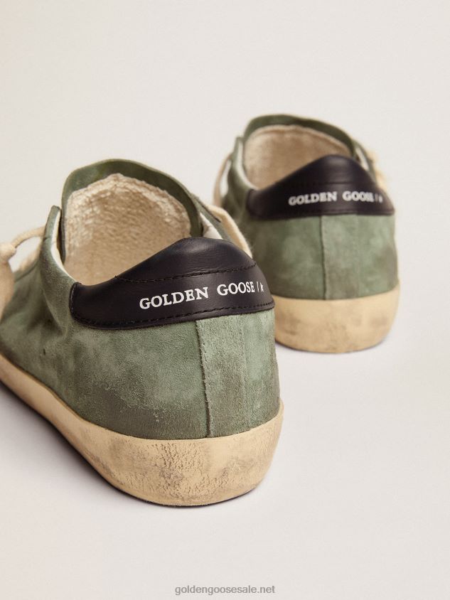 Super-Star sneakers in military-green suede with perforated star and dark blue leather heel tab FN20N49 Women Golden Goose