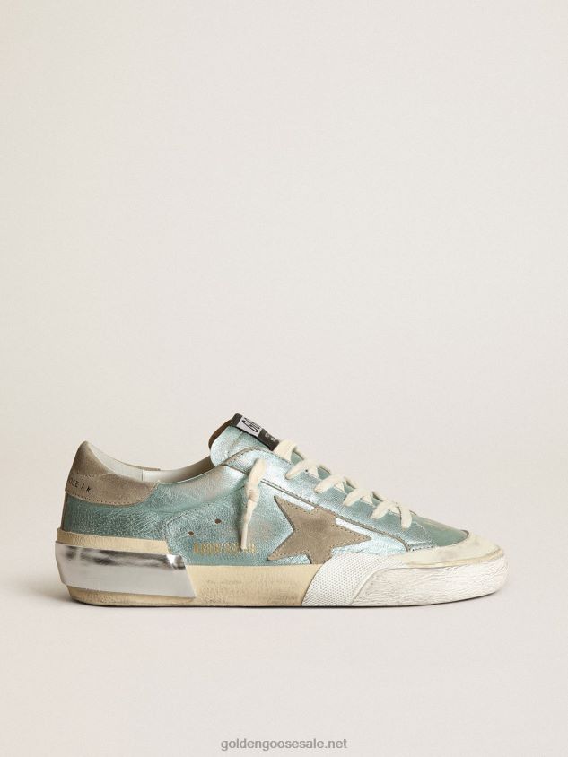 Super-Star sneakers in mint-green laminated leather with ice-gray suede star and multi-foxing FN20N48 Women Golden Goose