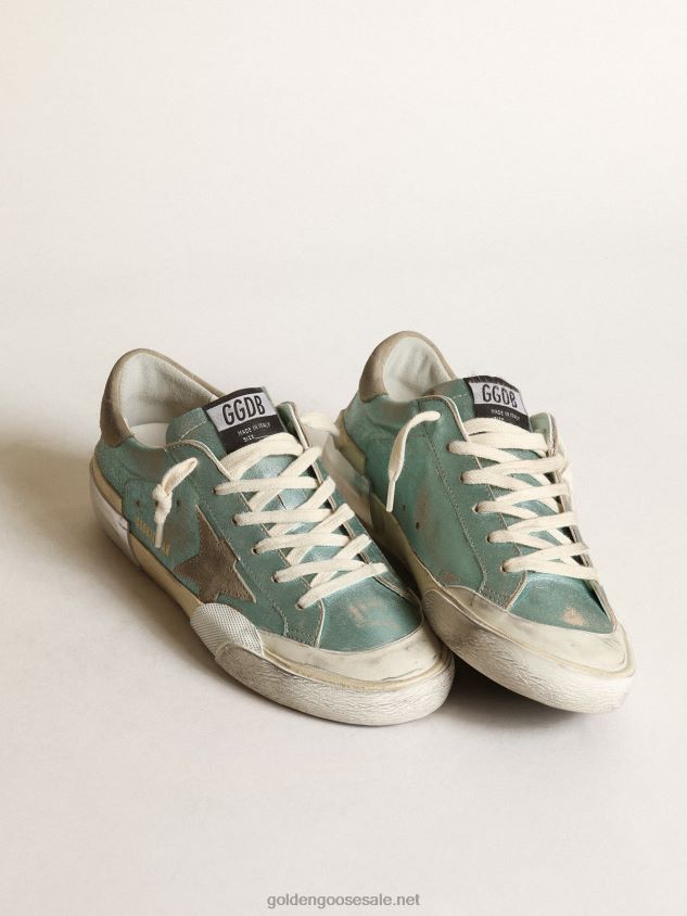Super-Star sneakers in mint-green laminated leather with ice-gray suede star and multi-foxing FN20N48 Women Golden Goose